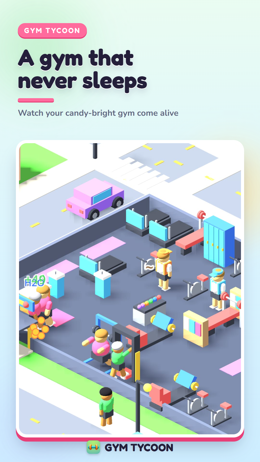 Gym Tycoon — a candy-bright gym that never sleeps